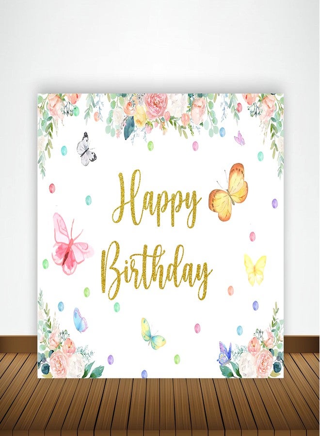 Theme My Party Butterfly Birthday Party Decorations with Happy Birthday Backdrop Banner (6FT X 6FT) - Image 1